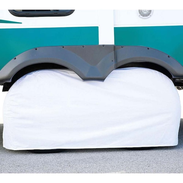 Superior Electric RV Trailer White Vinyl Dual / Double Tire Cover for Size 30 Inch-33 Inch RVA1611 - main